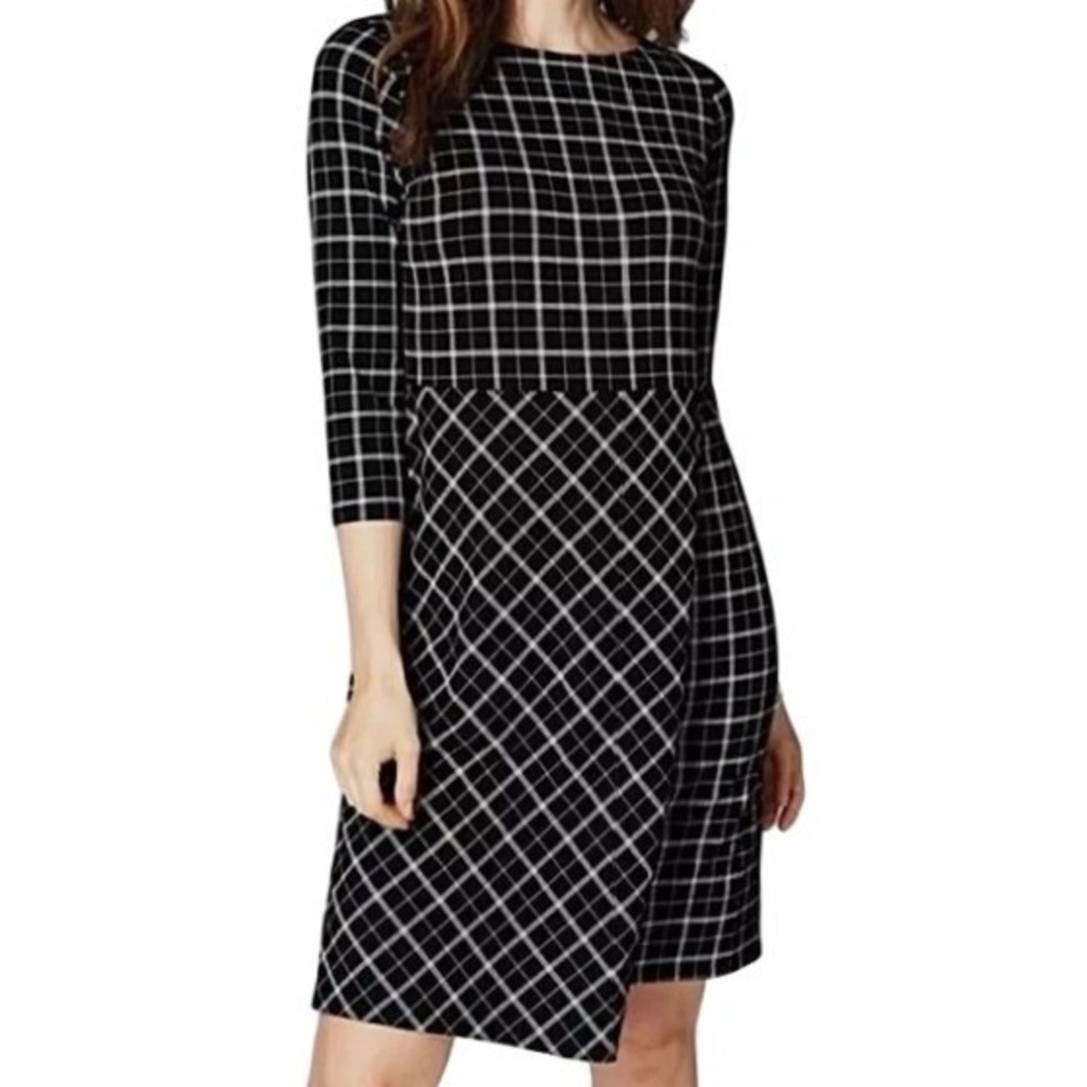 J. Jill Wearever Collection Womens L Windowpane Faux Wrap Dress NWT